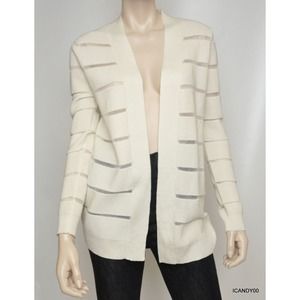 Calvin Klein Wool Blend Open Front Cardigan Sweater Top Ivory/Birch XS Nwt $119